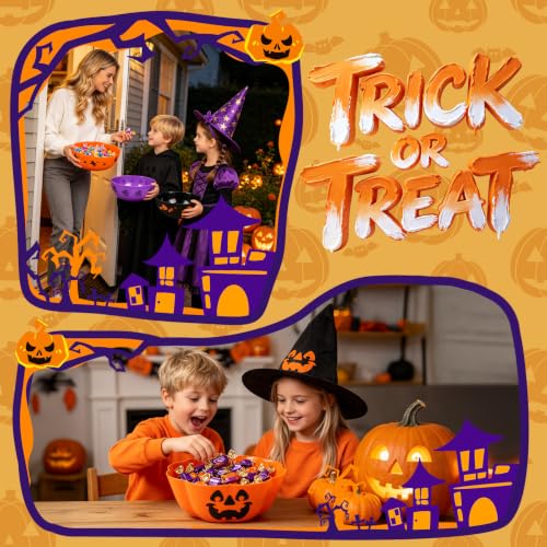 Halloween Candy Bowls Set - 4 Large Plastic Trick-or-Treat Treat Holders - Orange, Purple, Black Variations