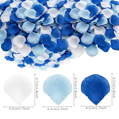 Artificial Rose Petals Set - Dark Blue, Light Blue & White, 1800 pcs for Weddings & Decor