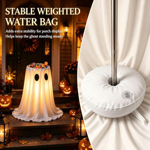 30-Inch Glowing Ghost Candy Bowl Stand Halloween Outdoor Decorations - LED Ghost with Remote
