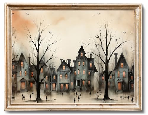 Haunted House Canvas Wall Art Print - 10x8 Inch Dark Gothic Halloween Decor - Unframed