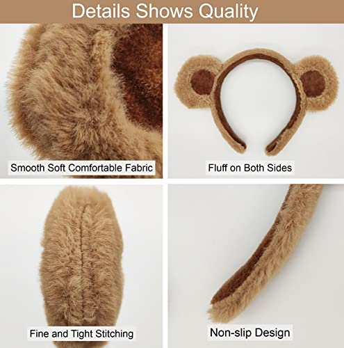 Brown Bear Ears Headband - Fluffy Animal Hair Accessory for Kids & Adults - 2 Pack
