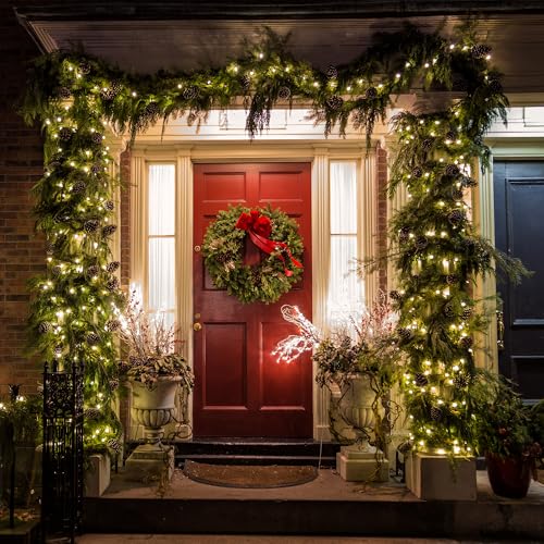 Outdoor Indoor Christmas String Lights - 99FT 300 LED Warm White Fairy Lights with 8 Modes & Timer - Green Wire