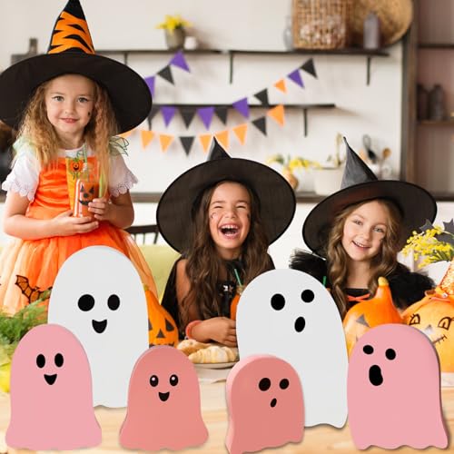 Pink Ghost Wooden Decorations Halloween Indoor Table Decor Set - Cute Ghosts