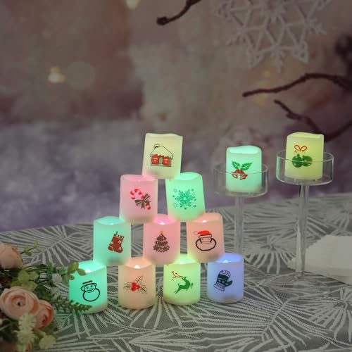 Color Changing Flameless Votive Candles Set - 12 Pack Christmas Decor - Battery Operated