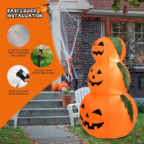 6FT Stacked Pumpkin Inflatable Halloween Decoration with Built-in LED Lights - Outdoor Indoor Yard Decor