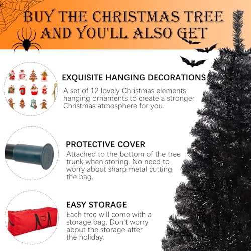 Black 4FT Artificial Christmas Tree with PVC Branches & Metal Stand - Halloween Decor