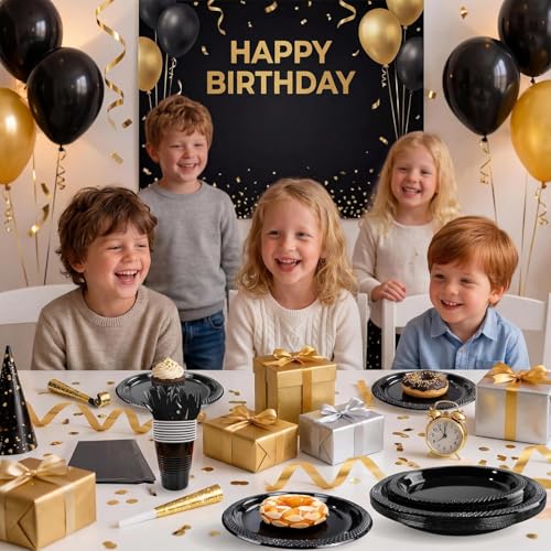 Black Disposable Plates for Party - 350PCS, Food-Grade Plastic, Variation: Black