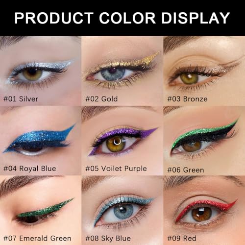 Liquid Eyeliner Pen - Red Glitter Shimmer Waterproof Eye Makeup - Pack of 1 - Variation 09#
