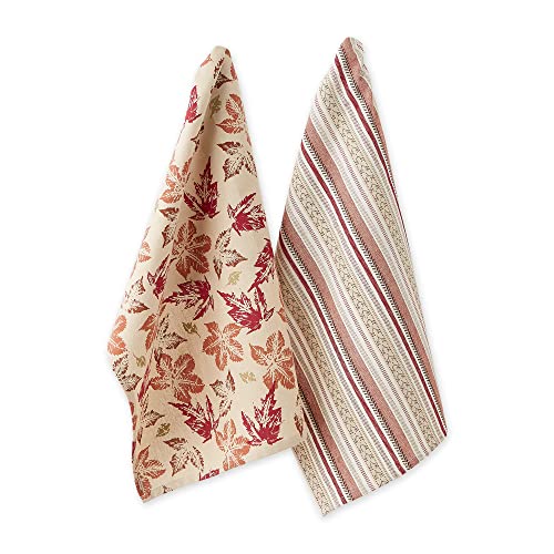 Rustic Leaves Dish Towel Set - Autumn Thanksgiving Kitchen Decor, 18x28, 2 Pieces