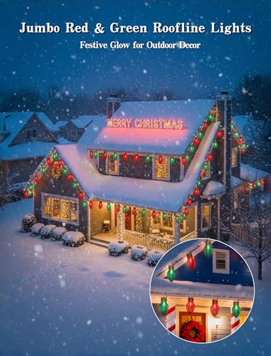 16FT Jumbo Red and Green Christmas Lights Outdoor Giant Christmas Decorations with 10 LED Clear Red Green Bulbs - Variation: LED Clear Red Green