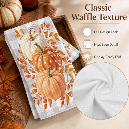 Fall Maple Leaves Decor Pumpkin Kitchen Towel - Autumn Home Accent