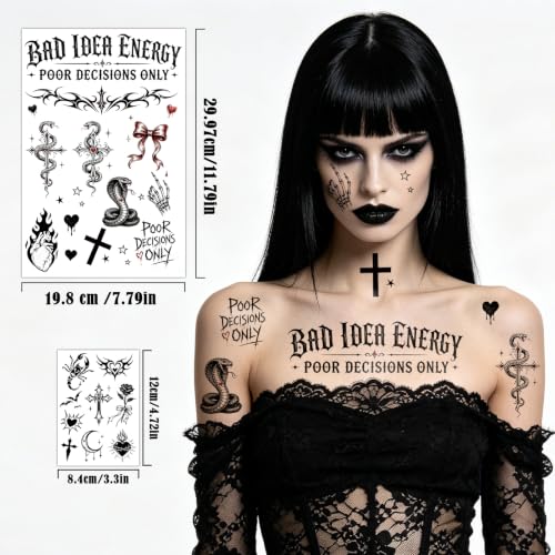Gothic Dark Y2K Barbed Wire Temporary Tattoos Set - 13 Sheets for Adults Men Women