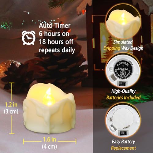 48 Pack Battery Operated Flameless LED Tea Lights with Timer - Flickering Votive Candles for Indoor & Outdoor Holiday Decor - Variation of Timer Tea Lights-C 48PCS