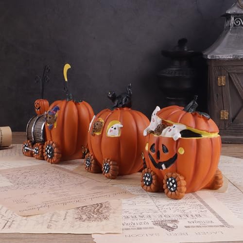 Halloween Pumpkin Train Figurines Resin Decor for Fall and Holiday Display