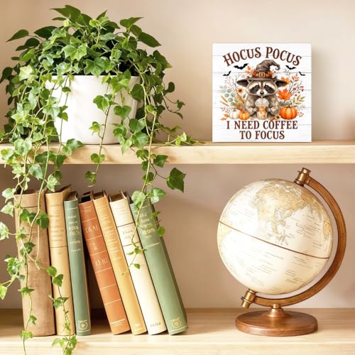 Hocus Pocus Wooden Box Sign - I Need Coffee To Focus - White 068