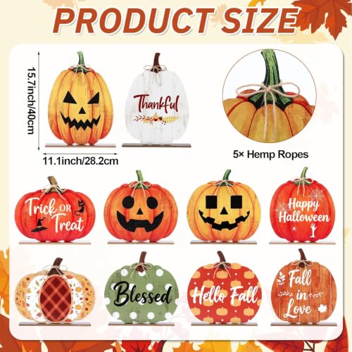5 Pack Double-Sided Wooden Pumpkin Porch Signs for Fall Halloween Thanksgiving Yard Decor