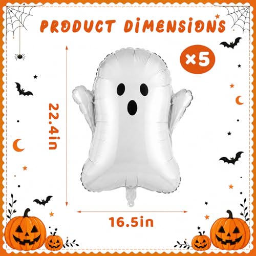Halloween Ghost Foil Balloons Set of 5 - 22.4 Inch Spooky Party Decorations - Variation: Ghost