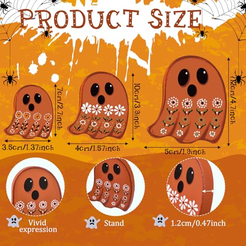 Mexican Ghost Wooden Tabletop Decorations - Halloween Ghost Sign Set, Suzile 3 Pcs