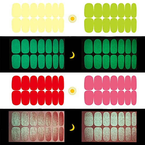 12 Sheets Luminous Full Wrap Nail Polish Strips - Glow in The Dark Nail Decals with Nail File
