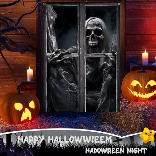 Halloween Horror Skull Window Curtain - Spooky Halloween Party Decoration - Variation: Halloween-1
