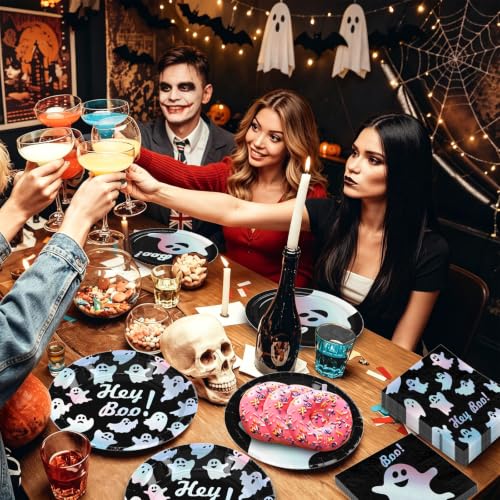 Halloween Paper Plates and Napkins Party Supplies - Dazzling Ghost Design, Serves 60
