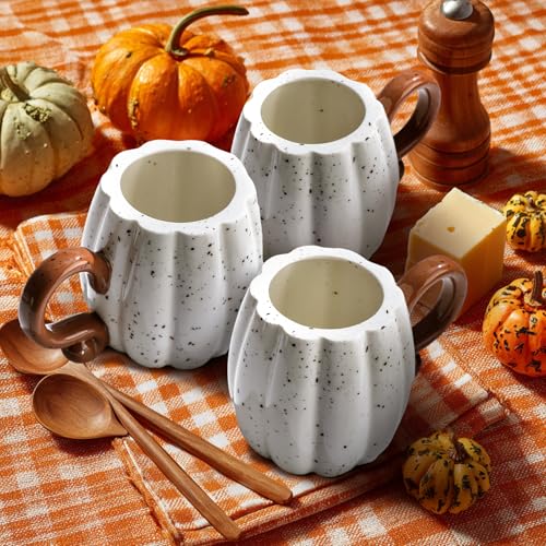 White Pumpkin Mug 16 oz Halloween Ceramic Coffee Cup - Set of 2