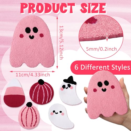 Pink Halloween Coasters Set - Ghost Pumpkin Candy Corn Decor, 6 Pieces