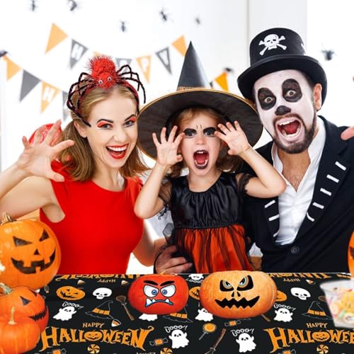 Halloween Plastic Tablecloth 3 Pack - Orange Pumpkin & Skeleton Party Decorations