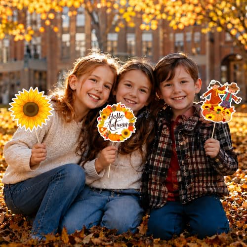 Fall Photo Booth Props Set with Pumpkin Frame - Thanksgiving Decor, 39 Pieces