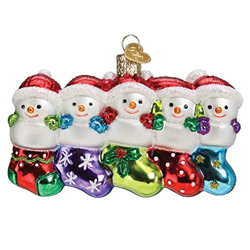Snow Family of 5 Glass Christmas Ornament - Handcrafted Holiday Tree Decor - Snow Collection Variation