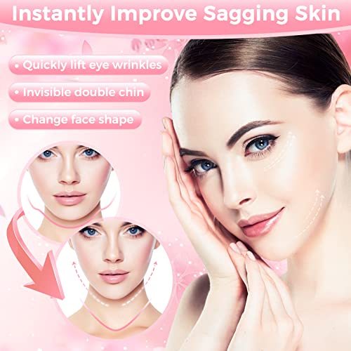 Invisible Face Lift Tape,60PCS Face Lifting Tapes and Bands with 8 Strings,Instant Face Lifter for Women Neck,Eyes,Double Chin,Sagging Skin,Face Tape for Tightening,Invisible Facelift Tape for Makeup