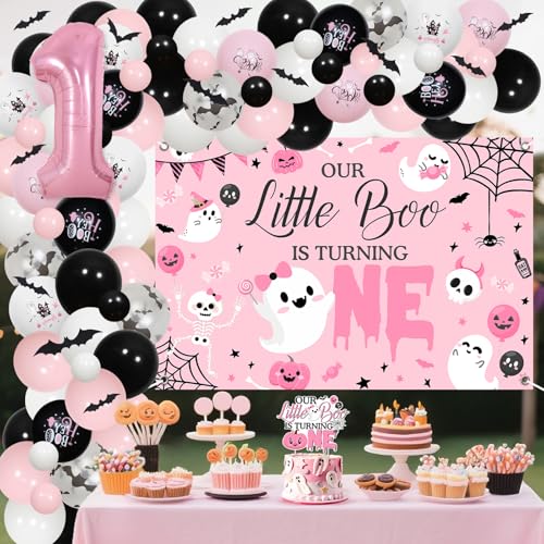 Halloween Girl Birthday Decorations Balloon Kit with Banner, Cake Topper & Wall Stickers