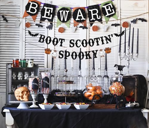 Halloween Spooky Banner for Western Cowboy Decor - Black Glitter Ghost