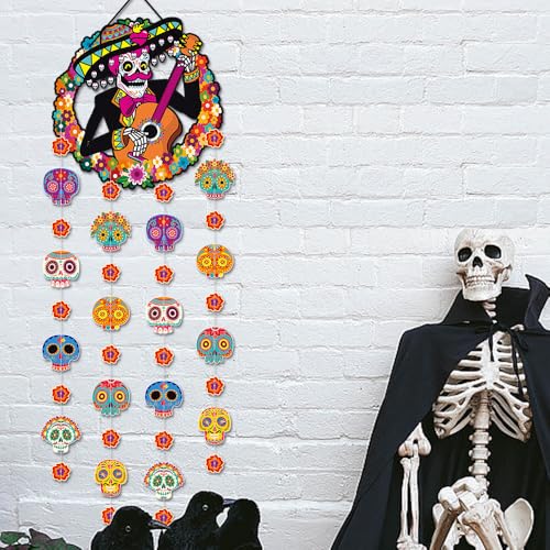 Day of the Dead Hanging Decorations - Mexican Paper Garlands & Skull Ornaments for Halloween & Fiesta