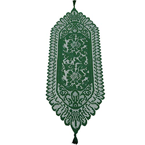 Green Lace Table Runner for Christmas Party Coffee Decor - 13x35 Inches