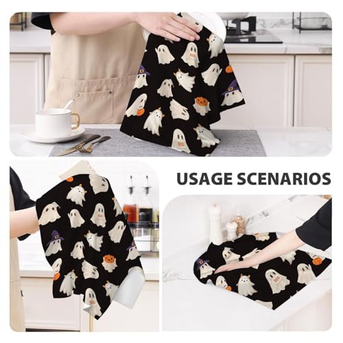 Halloween Kitchen Towels 16x24 Inch Black Ghost Pumpkin Fall Decor Set of 2