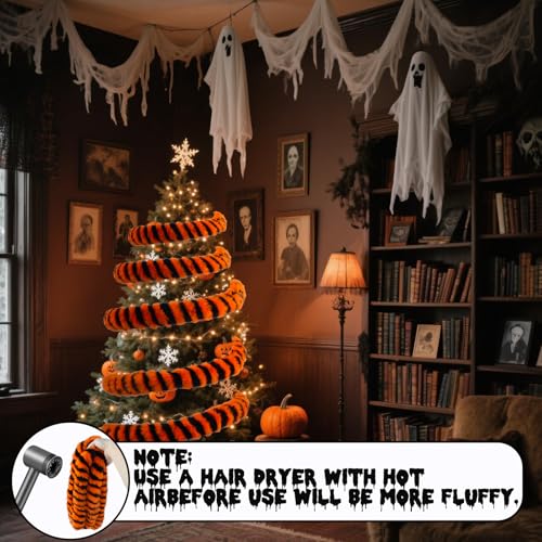 26FT Black & Orange Plush Sandworm Tree Garland - Halloween & Christmas Decor