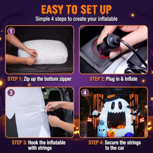 Halloween Ghost Inflatable Car Decoration with Built-in LEDs - 4 FT Outdoor Trunk or Treat