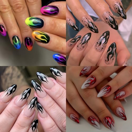 Halloween Flame Nail Stickers Set - Self-Adhesive Rainbow Gradient Flame Decals, Style 08