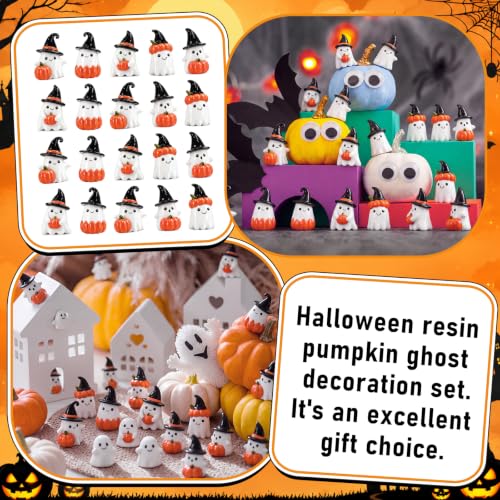 Halloween Pumpkin Ghost Figurines Set - Tiny Resin Ghost Decorations, 100 Pcs