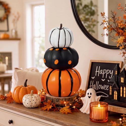 Halloween Pumpkin Decor Set - Black & Orange 11.8 Inch 2-Pack with Variation Helloween