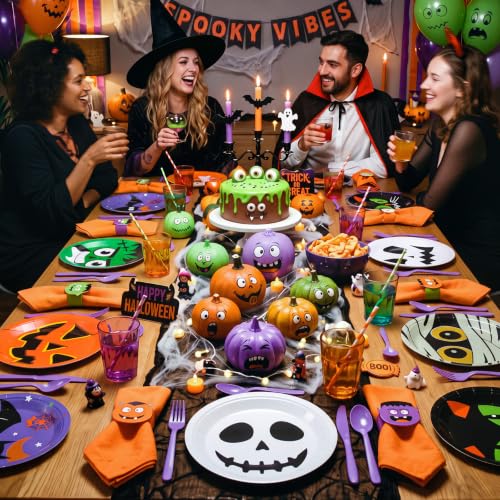 Spooky Halloween Paper Plates 120 Pack - 7 Inch Disposable Party Tableware