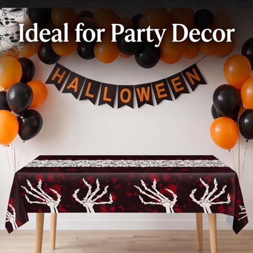 Halloween Tablecloth 54x108 Inch Spooky Gothic Skeleton & Blood Design Set