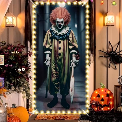 Halloween Scary Clown Door Cover Banner for Indoor Outdoor Party Decor - 72 x 35 Inches