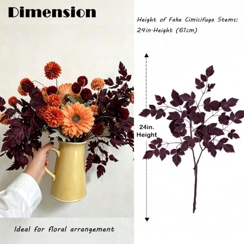 12PC Fall Artificial Plum Cimicifuga Leaves for Vase Decor - Autumn Home Accent