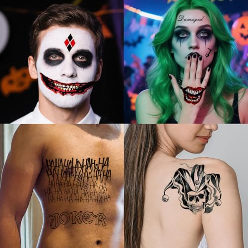 Joker Temporary Tattoos Set - 4 Sheets Black Red Suicide Squad Cosplay