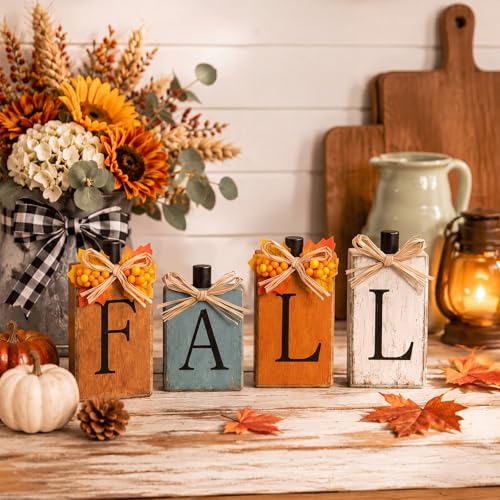 Wooden Fall Decor Set with Pumpkin Letters for Thanksgiving Home Table Centerpieces