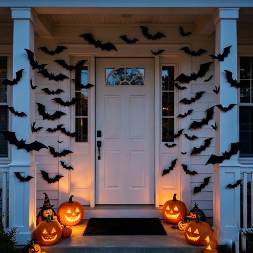 120PCS 3D Halloween Bat Wall Decor Set - Indoor & Outdoor Halloween Decorations - Variation 120