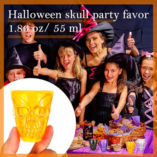 16 Pack Skull Shot Glasses - Unbreakable Plastic Cups for Halloween Party Favors