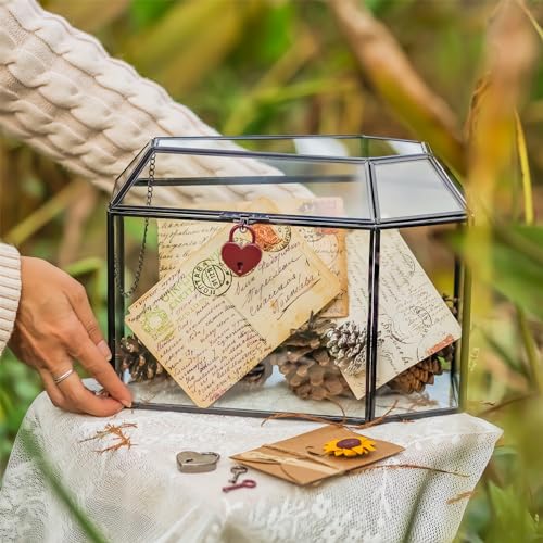 Gothic Glass Box with Lock & Swing Lid for Keepsakes and Cards - Coffin-Shaped, 10.4 Inch